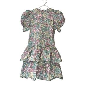 VTG Handmade girls floral dropped waist puff sleeve dress * read measurements*